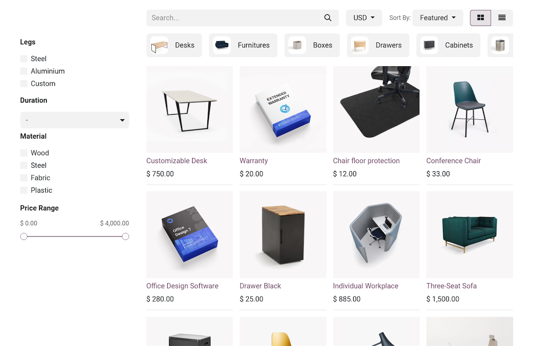Odoo website products page preview